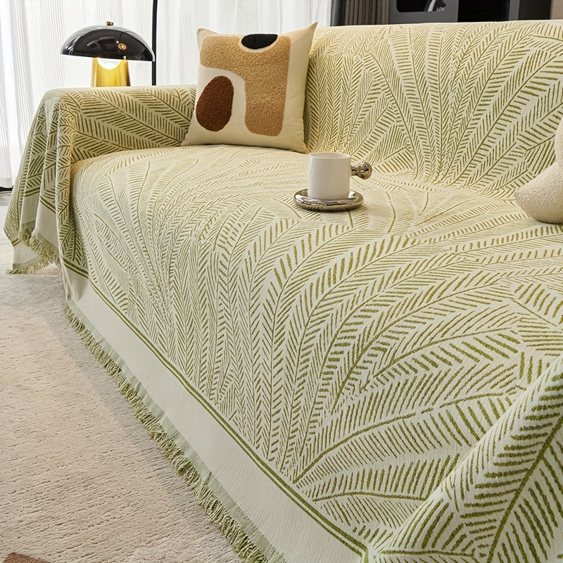 Elegant Chenille Throw Blanket Elegant Chenille Throw Blanket - Green Foliage Pattern | Pet-Friendly, Machine Washable, Non-Slip Sofa Cover for Living Room Decor, All-Season Use, Sectional Sofa Cover, Durable Fabric