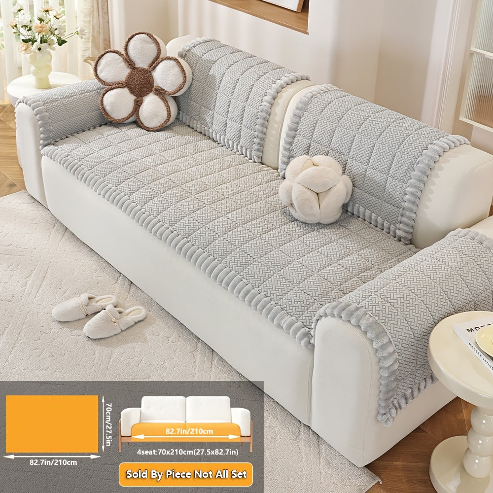 1pc Modern Chenille Sofa Cover Compatible for 2\u002F3\u002F4-Seater Couches, Thickened Wide-Edge Design with Non-Slip Base & Pet-Friendly Suitable for All Sofa Types, Machine Washable Cover, Wide-Cover for Loveseats and Sectional Couches