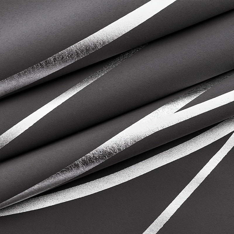 Wave Textured Curtains 4pcs Set Of Khaki Wave Textured Hot Stamping Curtains | Perforated Hanging For Shading, Heat Insulation, Cooling & Noise Reduction - Darkens Room, Suitable For Living, Dining & Study Rooms