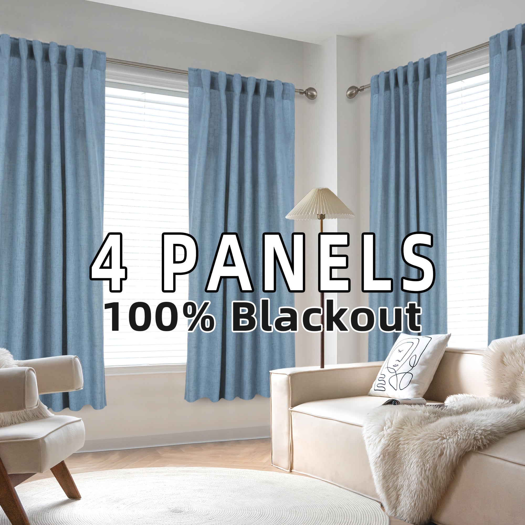 Blackout Linen Curtains 4 Panels 100% Blackout Linen Curtains | Thermal Insulated Rod Pocket Back Tab Full Light Blocking for Bedroom Farmhouse Living Room