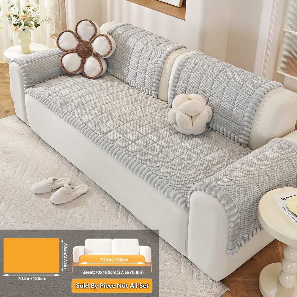 1pc Modern Chenille Sofa Cover Compatible for 2\u002F3\u002F4-Seater Couches, Thickened Wide-Edge Design with Non-Slip Base & Pet-Friendly Suitable for All Sofa Types, Machine Washable Cover, Wide-Cover for Loveseats and Sectional Couches