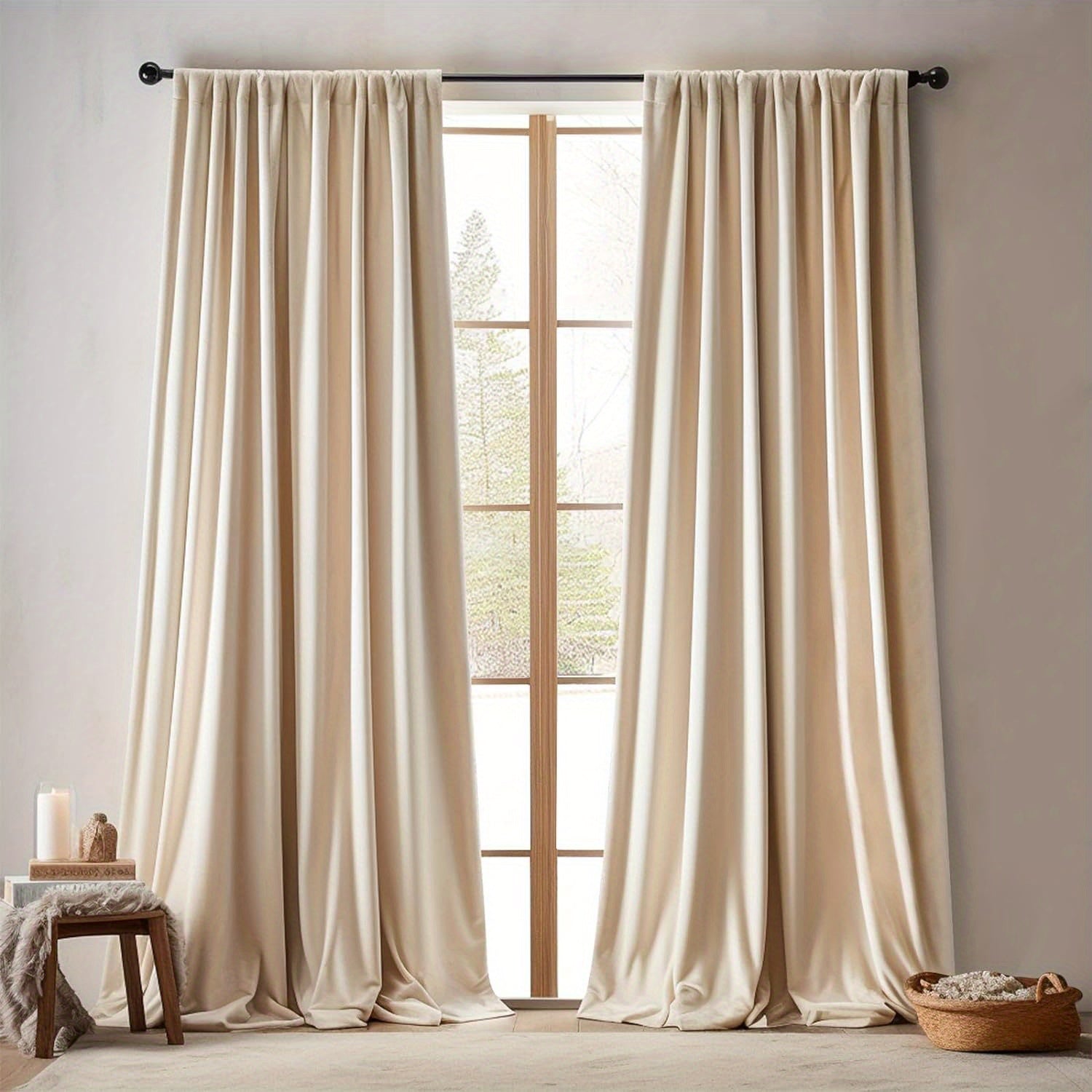 JINCHAN Velvet Drapes for The Living Area, Thermal Insulated Elegant Curtains for The Bedroom, Chic Soft Privacy Curtains, Light Blocking Rod Pocket Window Coverings, 2 Panels in Cream Beige