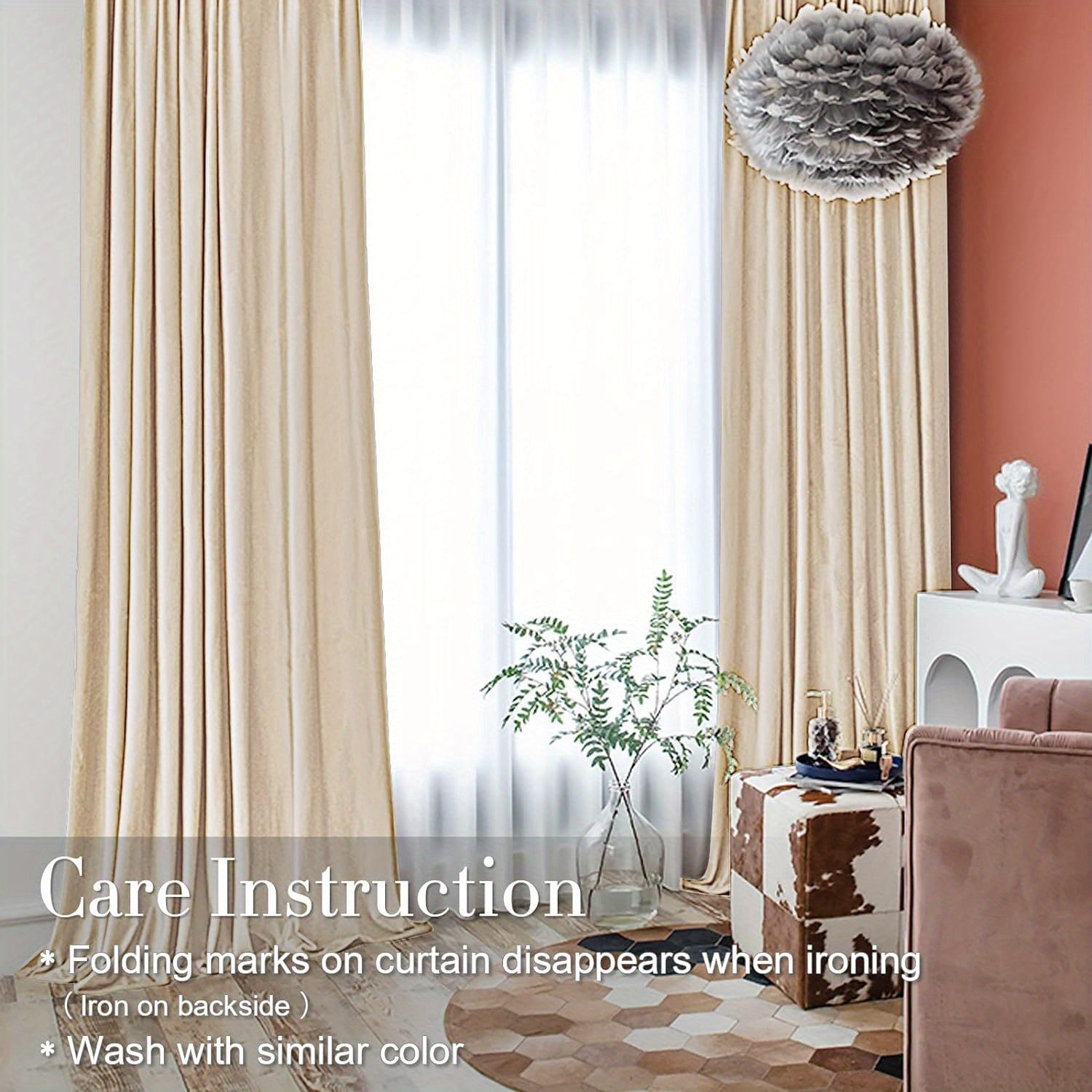 JINCHAN Velvet Drapes for The Living Area, Thermal Insulated Elegant Curtains for The Bedroom, Chic Soft Privacy Curtains, Light Blocking Rod Pocket Window Coverings, 2 Panels in Cream Beige