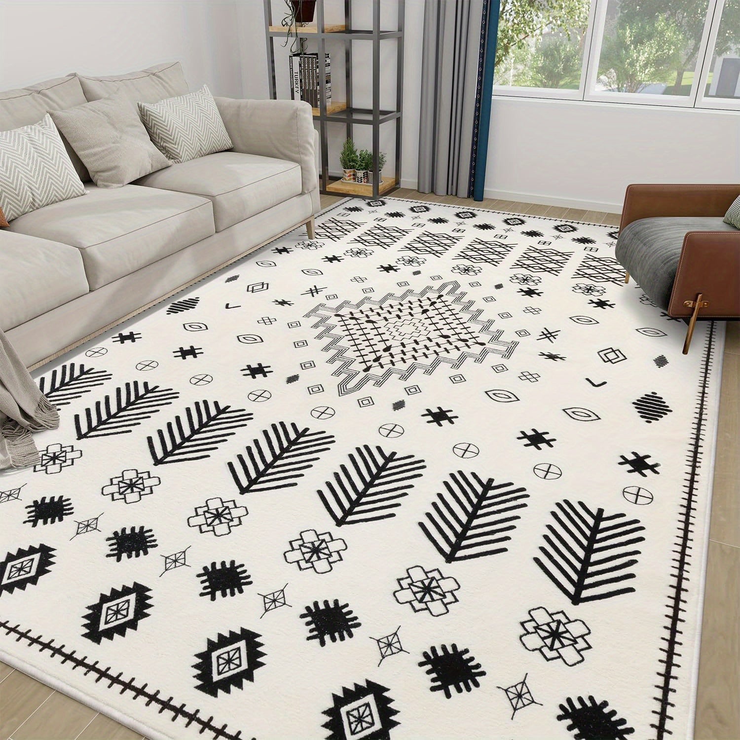 YIHOUSE Non-Shedding Washable Area Rugs, Soft Faux Wool Carpet for Bedroom, Living Room, Dining Room, And Office, Modern Nonslip Striped Rugs in Black And White - Perfect for Home And Room Decoration.