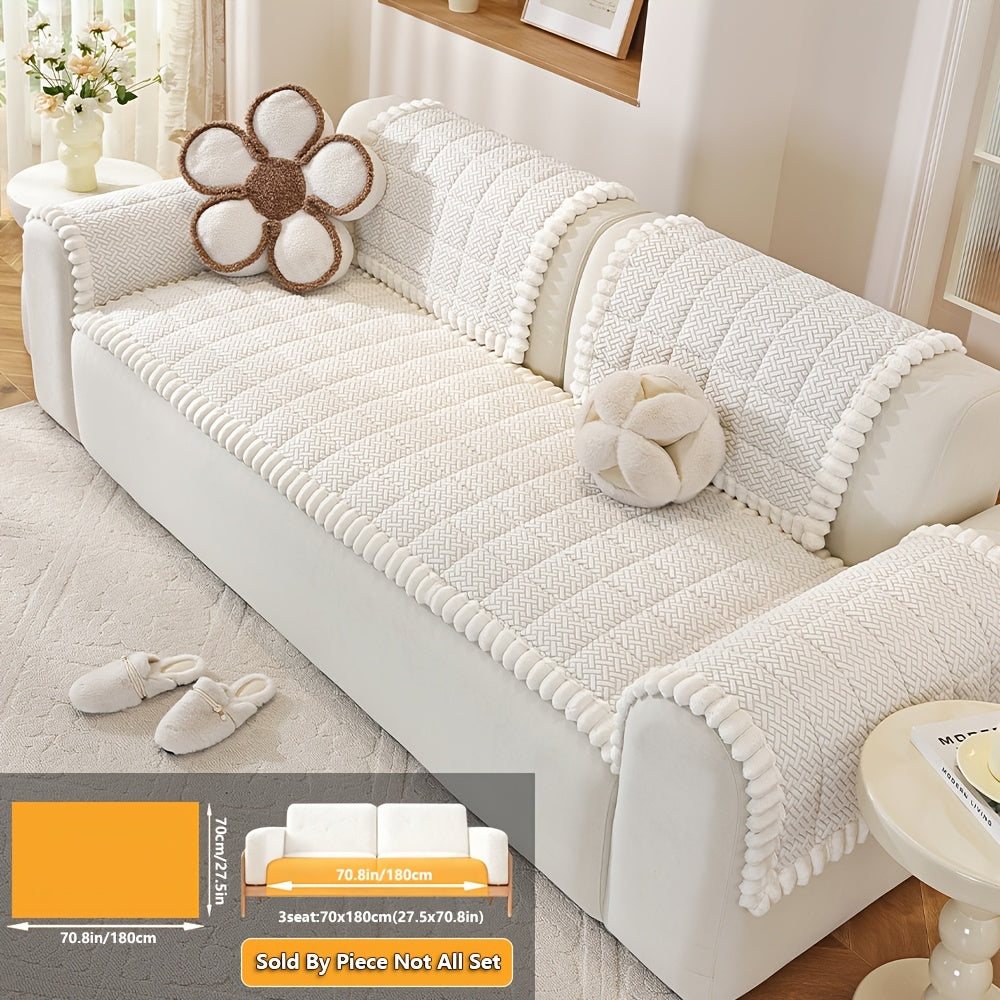 1pc Modern Chenille Sofa Cover Compatible for 2\u002F3\u002F4-Seater Couches, Thickened Wide-Edge Design with Non-Slip Base & Pet-Friendly Suitable for All Sofa Types, Machine Washable Cover, Wide-Cover for Loveseats and Sectional Couches