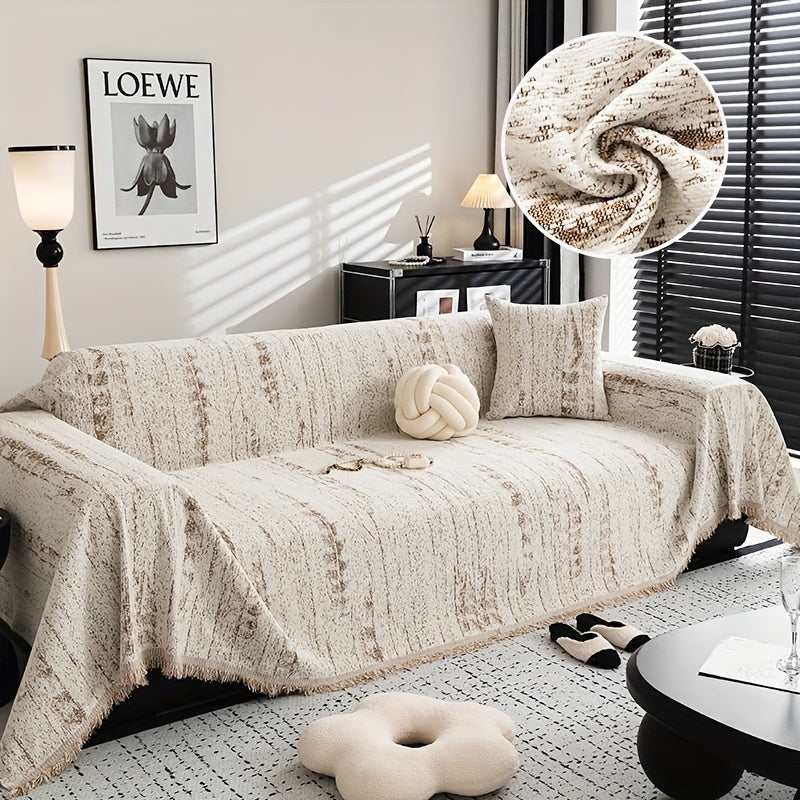 Chenille Sofa Throw & Couch Cover - Scandinavian-Inspired Vintage Design, Machine-Washable, Pet-Friendly All-Season Protector | Oversized Luxury Blanket For Sofas, Ideal Housewarming Gift