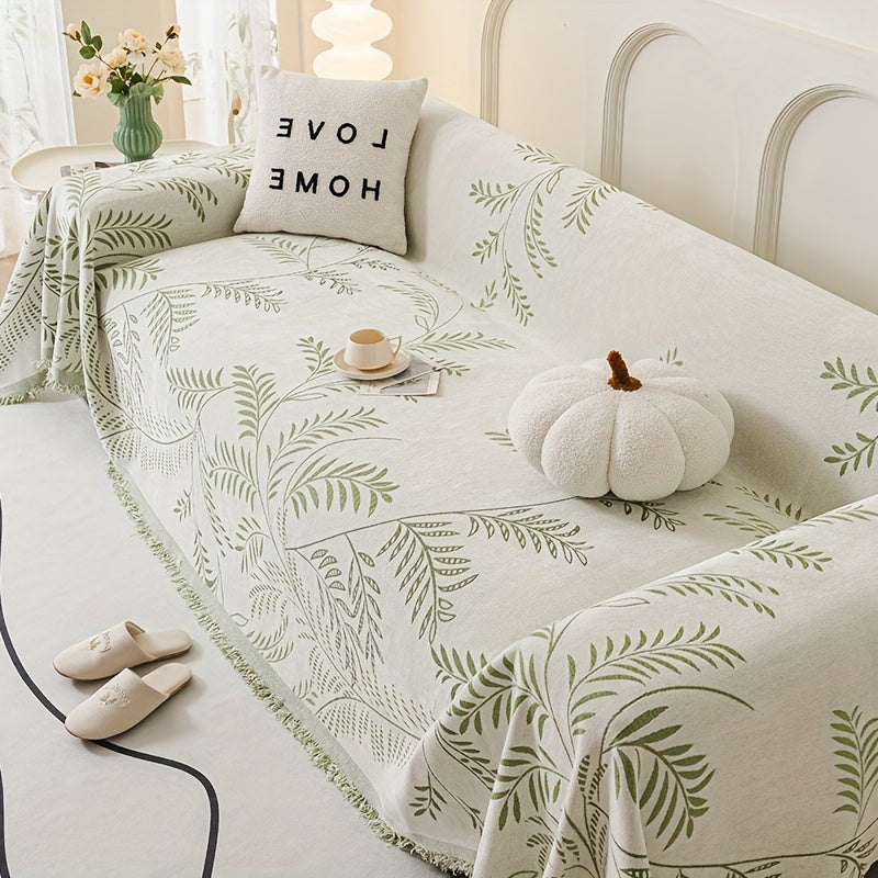 Minimalist Plant Design, Spring Willow Chenille Sofa Cover That Is, Non-Slip, And Dust-Proof, Pet-Friendly, Easy to Maintain, Suitable for Living Room Decor, And Can Be Used Year-Round