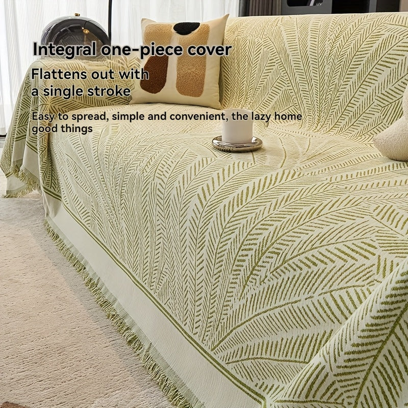 Elegant Chenille Throw Blanket Elegant Chenille Throw Blanket - Green Foliage Pattern | Pet-Friendly, Machine Washable, Non-Slip Sofa Cover for Living Room Decor, All-Season Use, Sectional Sofa Cover, Durable Fabric