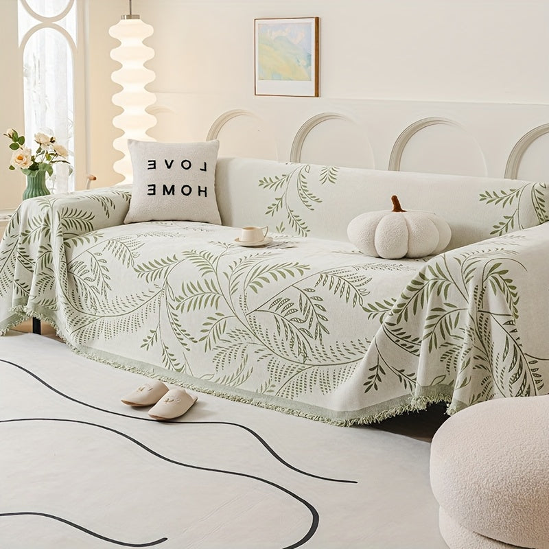 Minimalist Plant Design, Spring Willow Chenille Sofa Cover That Is, Non-Slip, And Dust-Proof, Pet-Friendly, Easy to Maintain, Suitable for Living Room Decor, And Can Be Used Year-Round