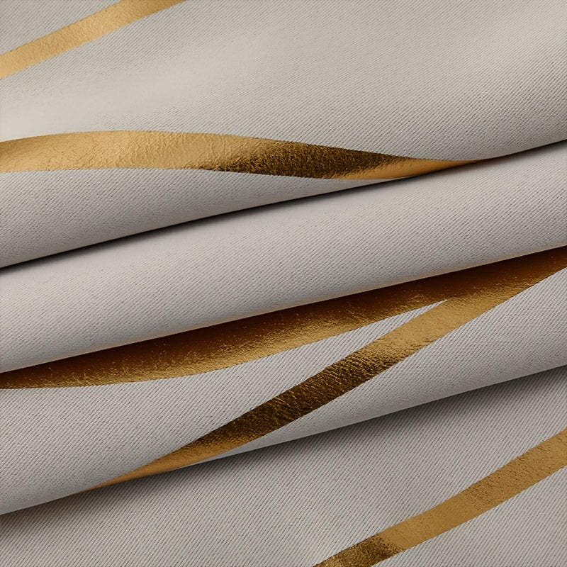 Wave Textured Curtains 4pcs Set Of Khaki Wave Textured Hot Stamping Curtains | Perforated Hanging For Shading, Heat Insulation, Cooling & Noise Reduction - Darkens Room, Suitable For Living, Dining & Study Rooms