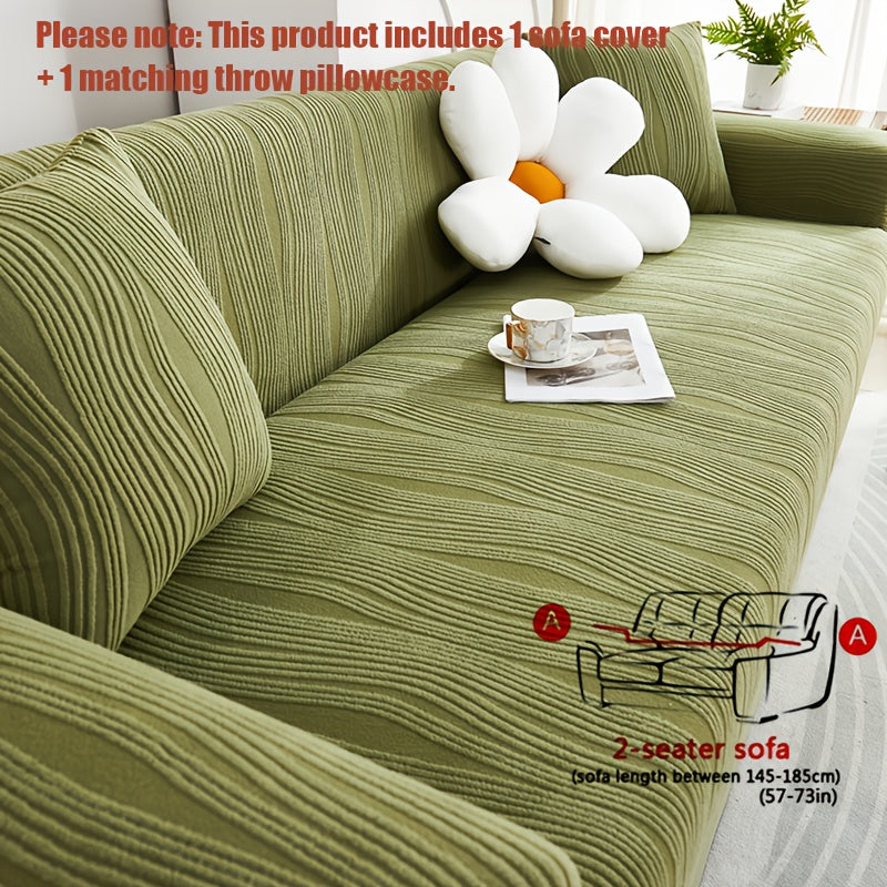 1pc Modern Sofa Cover Compatible for 1-4 Seat Sofas - Thick Elastic Pet-Friendly Machine-Washable Beige & White Striped with Orange Accent Cover, Contemporary Jacquard Sofa for Living Room, Bedroom, Office - Fits Most Sofas