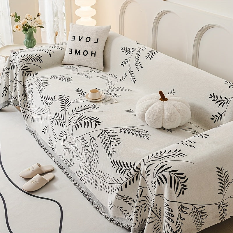 Minimalist Plant Design, Spring Willow Chenille Sofa Cover That Is, Non-Slip, And Dust-Proof, Pet-Friendly, Easy to Maintain, Suitable for Living Room Decor, And Can Be Used Year-Round