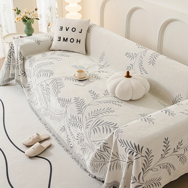 Minimalist Plant Design, Spring Willow Chenille Sofa Cover That Is, Non-Slip, And Dust-Proof, Pet-Friendly, Easy to Maintain, Suitable for Living Room Decor, And Can Be Used Year-Round