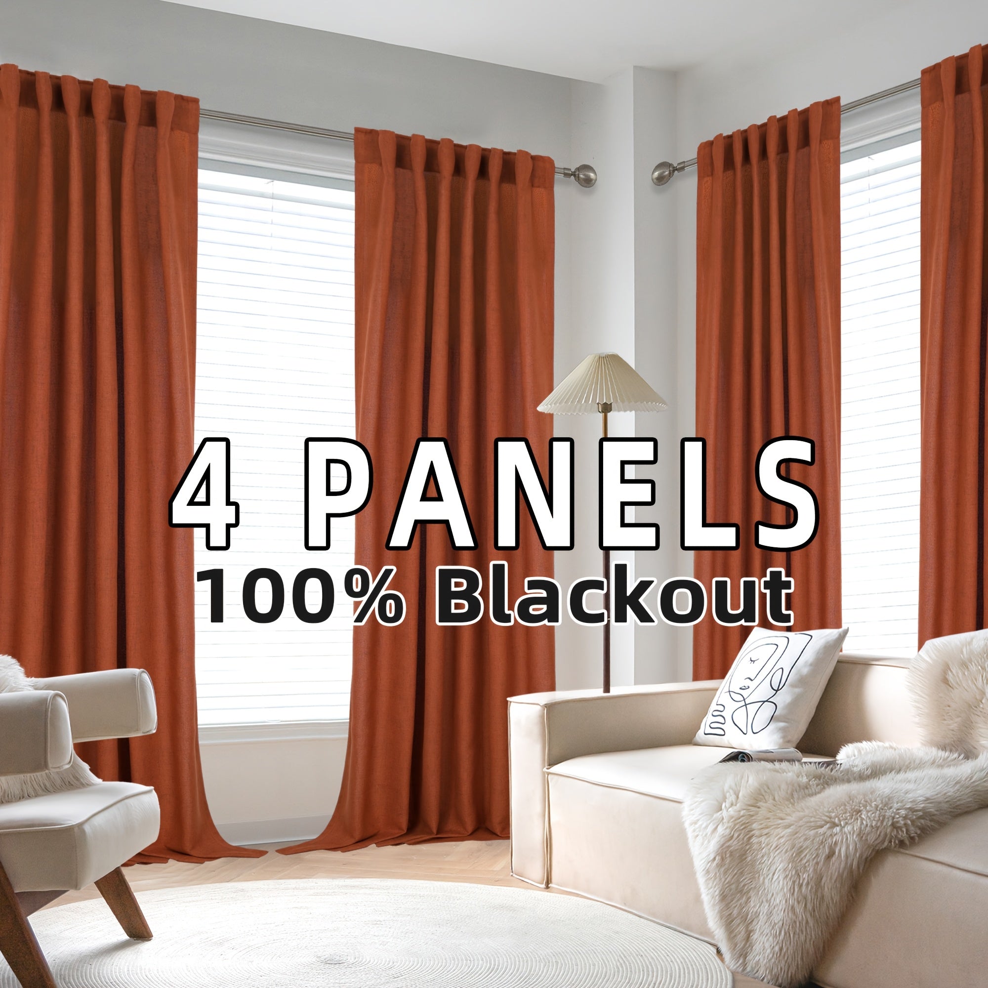 Blackout Linen Curtains 4 Panels 100% Blackout Linen Curtains | Thermal Insulated Rod Pocket Back Tab Full Light Blocking for Bedroom Farmhouse Living Room