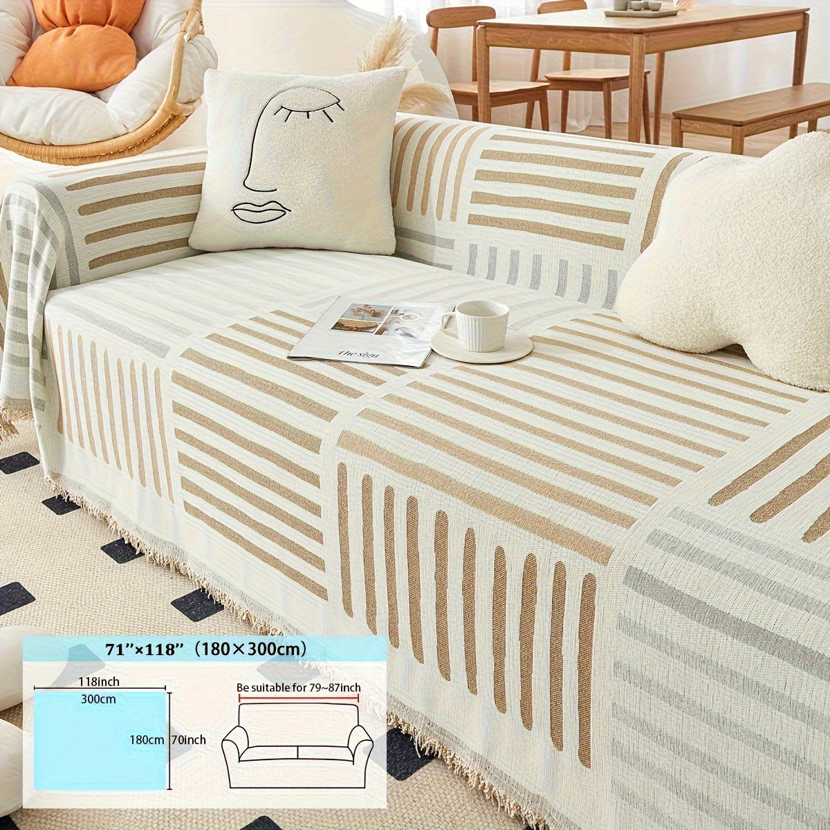 1pc Modern Pet-Friendly Sofa Cover Compatible for 3-Seater, 2-Seater & -Shaped Sofas - Chenille Slipcover with Tassels, Non-Slip Furniture Protector, -Piece, Machine Washable, Couch Cover for Pets (All- Use)