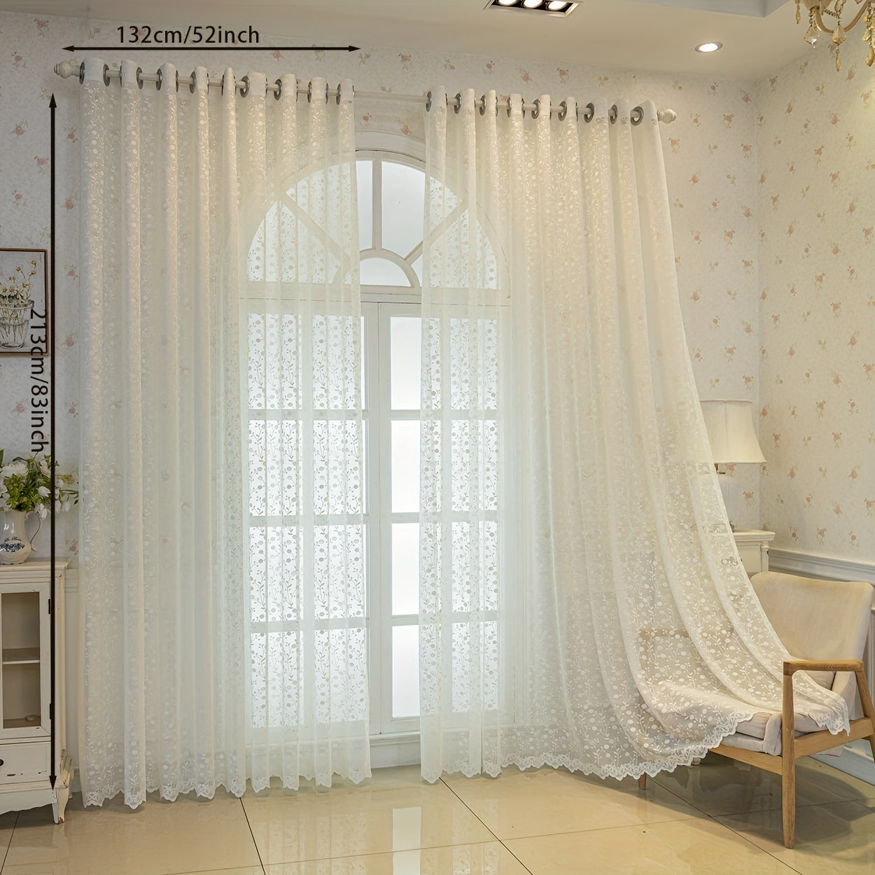 2pcs garden small flowers grass branches pattern jacquard transparent curtains, modern simple fashion living room bedroom kitchen dining room balcony home decorationdecoration
