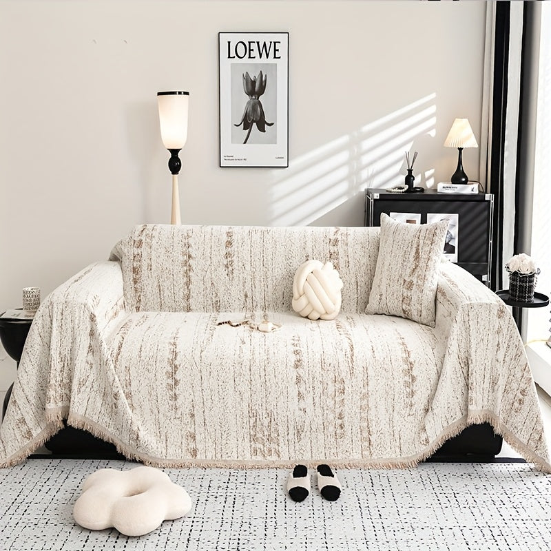 Chenille Sofa Throw & Couch Cover - Scandinavian-Inspired Vintage Design, Machine-Washable, Pet-Friendly All-Season Protector | Oversized Luxury Blanket For Sofas, Ideal Housewarming Gift