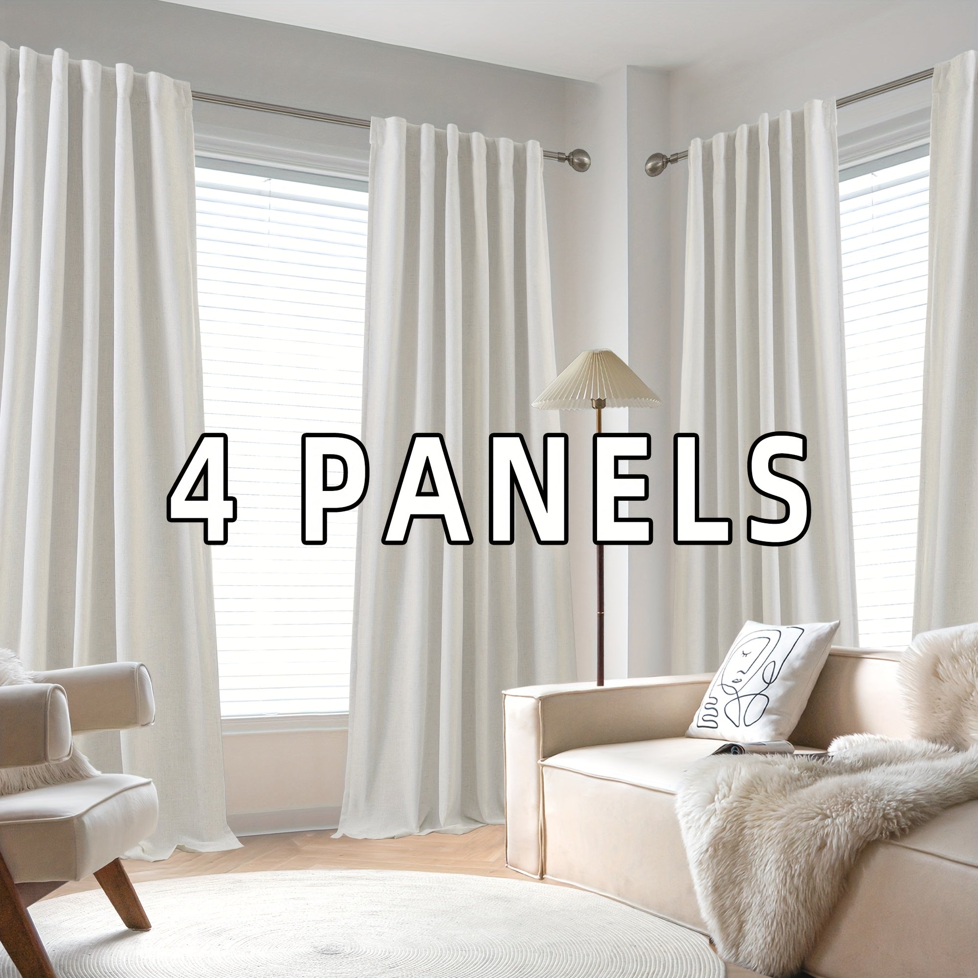 Blackout Linen Curtains 4 Panels 100% Blackout Linen Curtains | Thermal Insulated Rod Pocket Back Tab Full Light Blocking for Bedroom Farmhouse Living Room