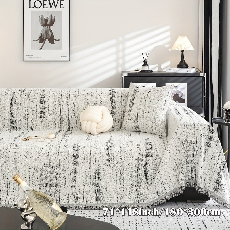 Chenille Sofa Throw & Couch Cover - Scandinavian-Inspired Vintage Design, Machine-Washable, Pet-Friendly All-Season Protector | Oversized Luxury Blanket For Sofas, Ideal Housewarming Gift