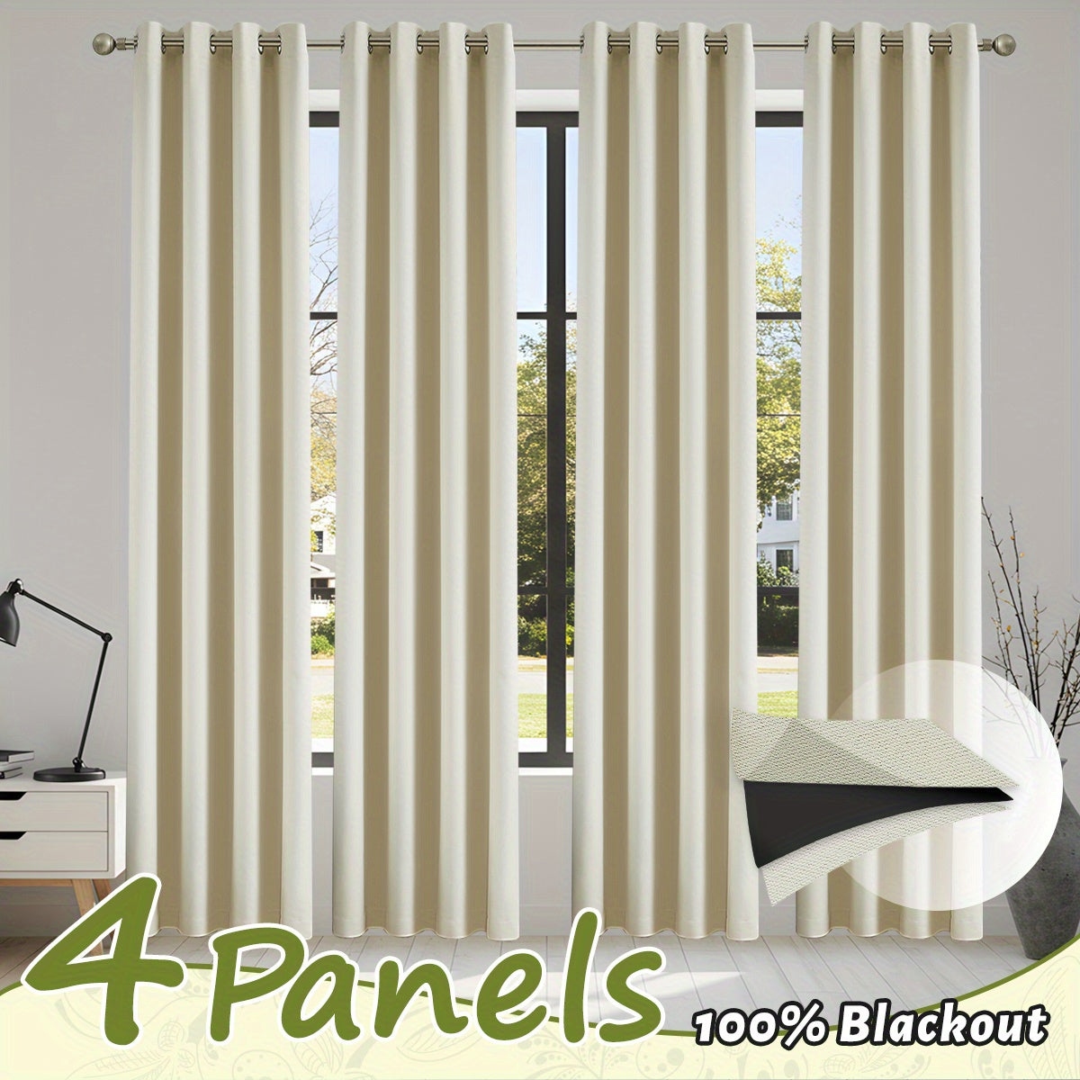 4pcs\u002F Set Blackout Curtains, Thermal Insulated Grommet Curtains Room Darkening Drapes Modern Design Window Curtains for Bedroom Living Room Office Home Decor