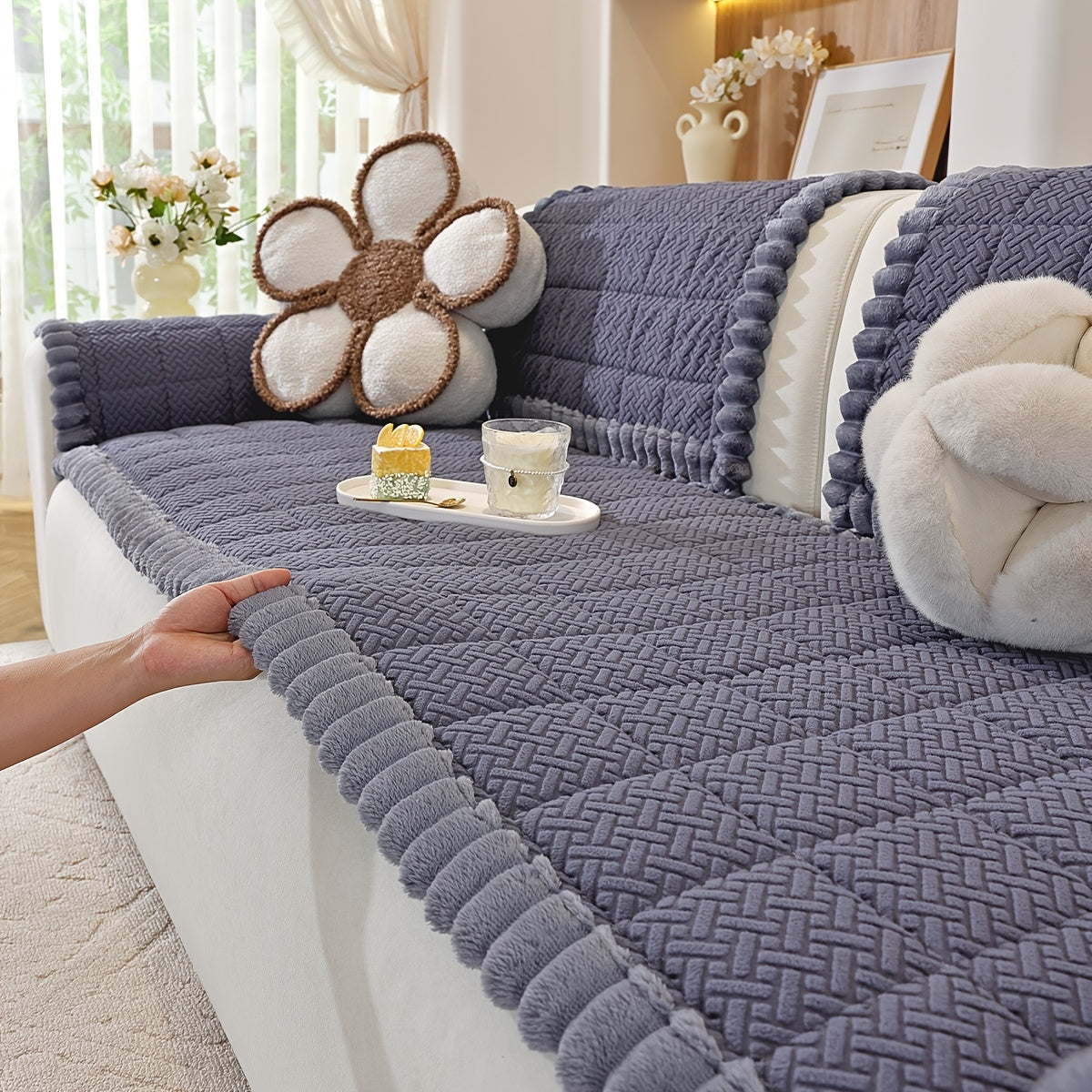 1pc Modern Chenille Sofa Cover Compatible for 2\u002F3\u002F4-Seater Couches, Thickened Wide-Edge Design with Non-Slip Base & Pet-Friendly Suitable for All Sofa Types, Machine Washable Cover, Wide-Cover for Loveseats and Sectional Couches