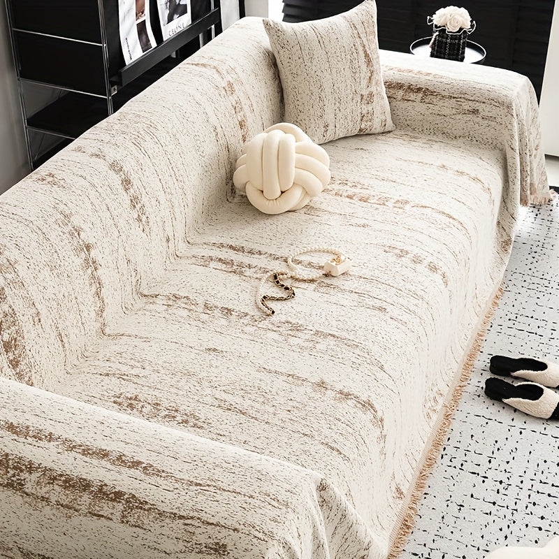 Chenille Sofa Throw & Couch Cover - Scandinavian-Inspired Vintage Design, Machine-Washable, Pet-Friendly All-Season Protector | Oversized Luxury Blanket For Sofas, Ideal Housewarming Gift