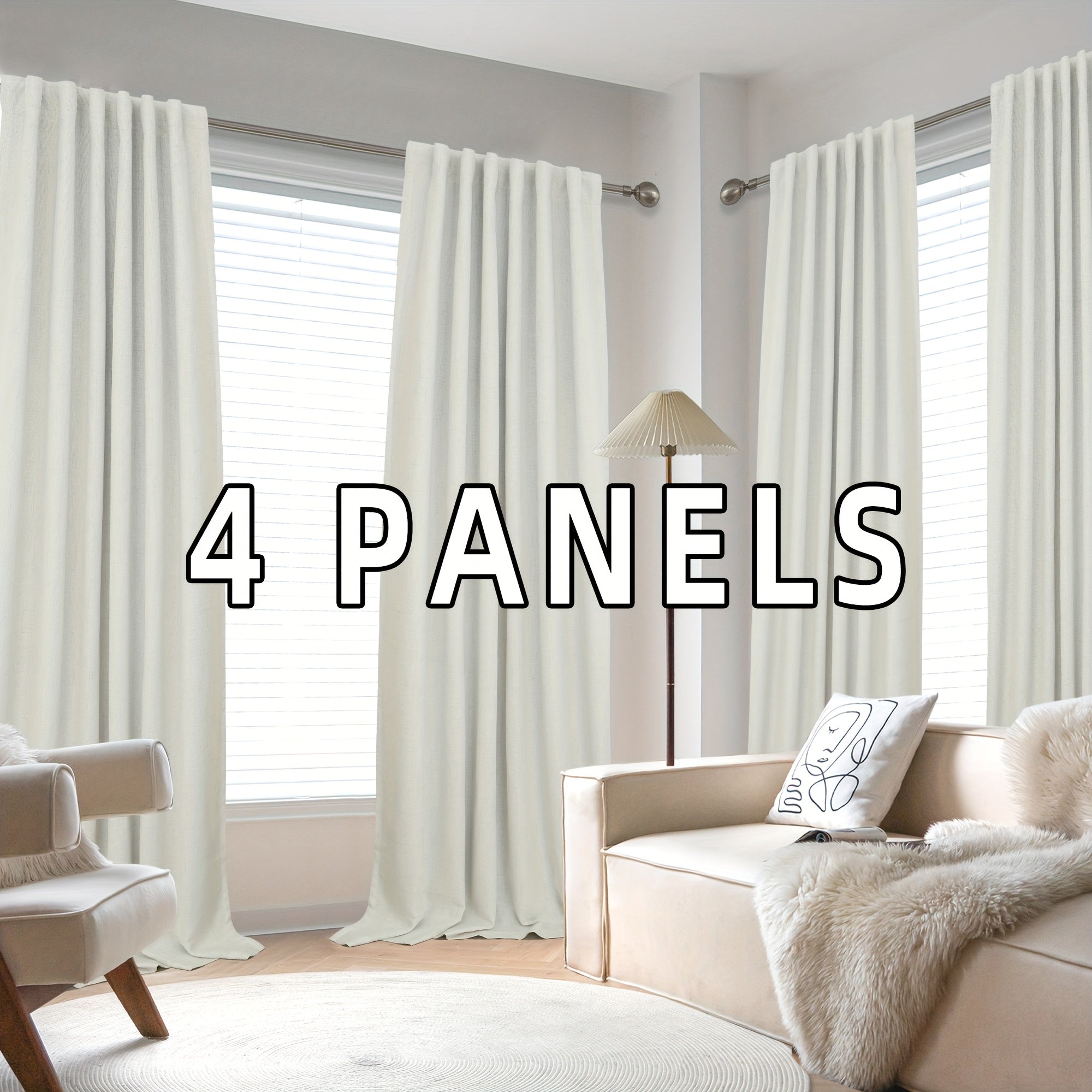 Blackout Linen Curtains 4 Panels 100% Blackout Linen Curtains | Thermal Insulated Rod Pocket Back Tab Full Light Blocking for Bedroom Farmhouse Living Room