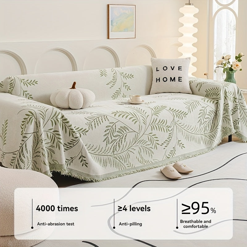 Minimalist Plant Design, Spring Willow Chenille Sofa Cover That Is, Non-Slip, And Dust-Proof, Pet-Friendly, Easy to Maintain, Suitable for Living Room Decor, And Can Be Used Year-Round