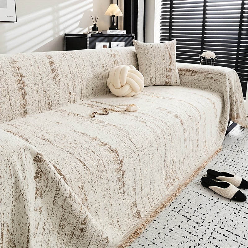 Chenille Sofa Throw & Couch Cover - Scandinavian-Inspired Vintage Design, Machine-Washable, Pet-Friendly All-Season Protector | Oversized Luxury Blanket For Sofas, Ideal Housewarming Gift
