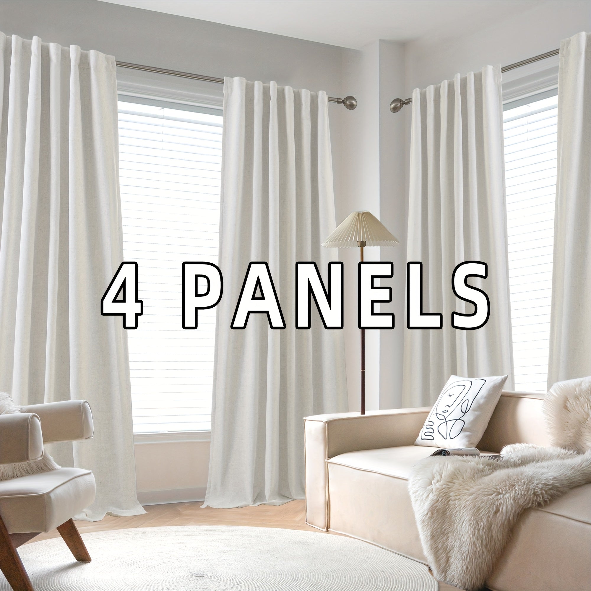 Blackout Linen Curtains 4 Panels 100% Blackout Linen Curtains | Thermal Insulated Rod Pocket Back Tab Full Light Blocking for Bedroom Farmhouse Living Room