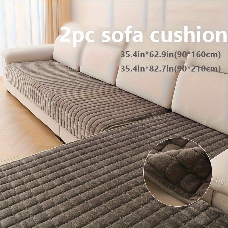 2pcs Luxurious Quilted Flannel Velvet Sofa Cover, Soft And Durable Furniture Protector, All-season Use, Pet-friendly, Machine Washable for Bedroom Living Room Office Home Decor, Living Room Sofa Cover