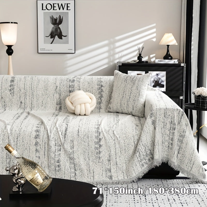 Chenille Sofa Throw & Couch Cover - Scandinavian-Inspired Vintage Design, Machine-Washable, Pet-Friendly All-Season Protector | Oversized Luxury Blanket For Sofas, Ideal Housewarming Gift