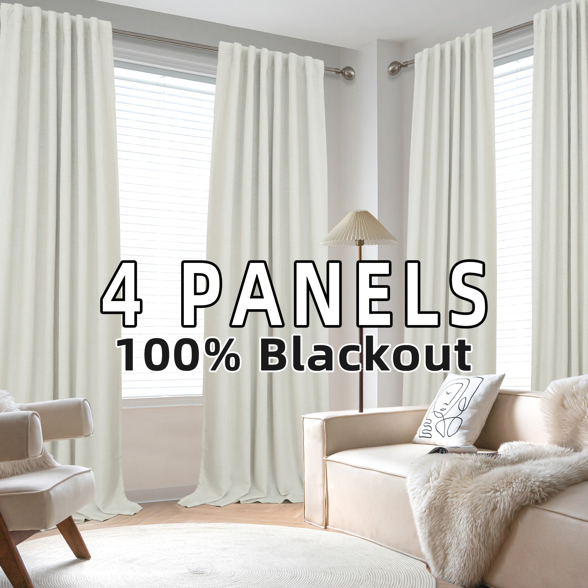 Blackout Linen Curtains 4 Panels 100% Blackout Linen Curtains | Thermal Insulated Rod Pocket Back Tab Full Light Blocking for Bedroom Farmhouse Living Room