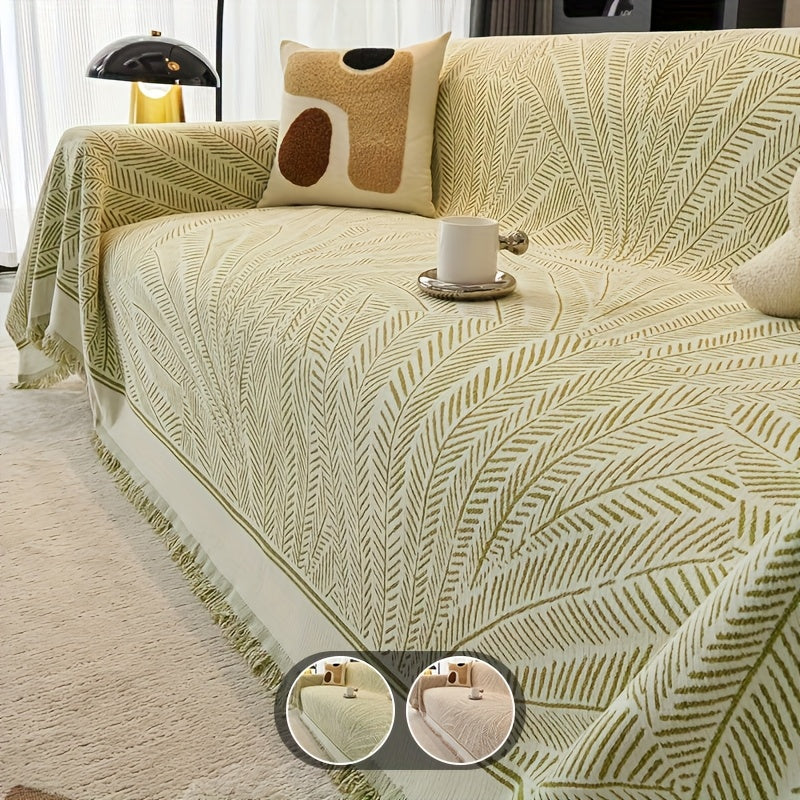 Elegant Chenille Throw Blanket Elegant Chenille Throw Blanket - Green Foliage Pattern | Pet-Friendly, Machine Washable, Non-Slip Sofa Cover for Living Room Decor, All-Season Use, Sectional Sofa Cover, Durable Fabric