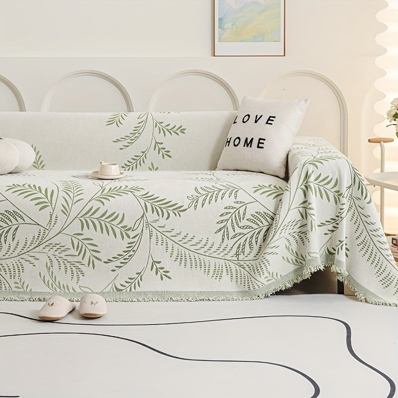 Minimalist Plant Design, Spring Willow Chenille Sofa Cover That Is, Non-Slip, And Dust-Proof, Pet-Friendly, Easy to Maintain, Suitable for Living Room Decor, And Can Be Used Year-Round