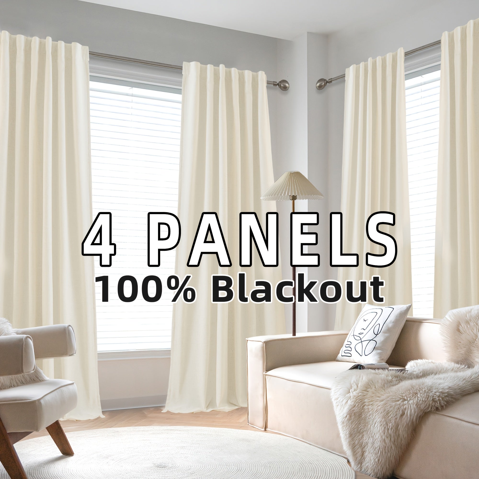 Blackout Linen Curtains 4 Panels 100% Blackout Linen Curtains | Thermal Insulated Rod Pocket Back Tab Full Light Blocking for Bedroom Farmhouse Living Room