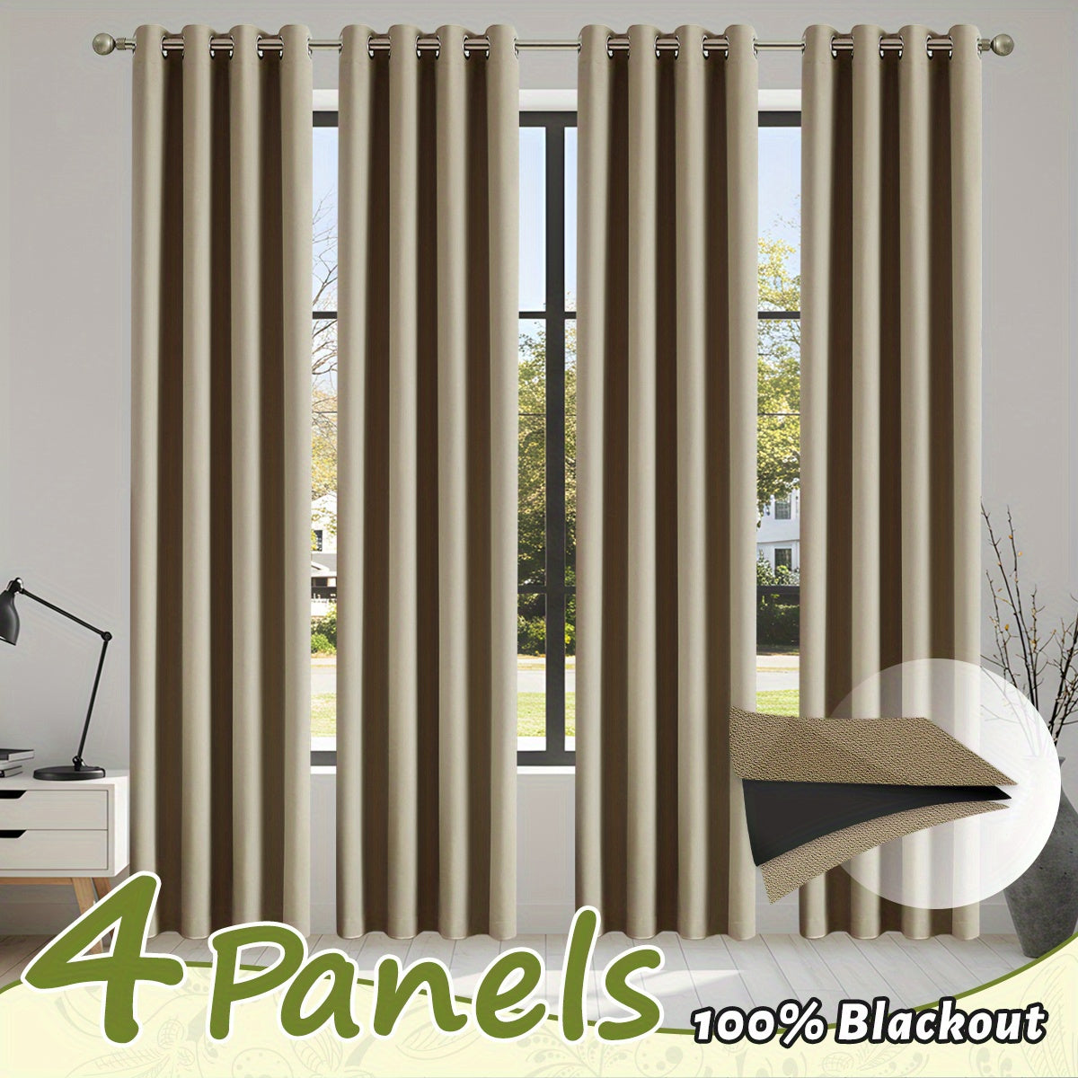 4pcs\u002F Set Blackout Curtains, Thermal Insulated Grommet Curtains Room Darkening Drapes Modern Design Window Curtains for Bedroom Living Room Office Home Decor