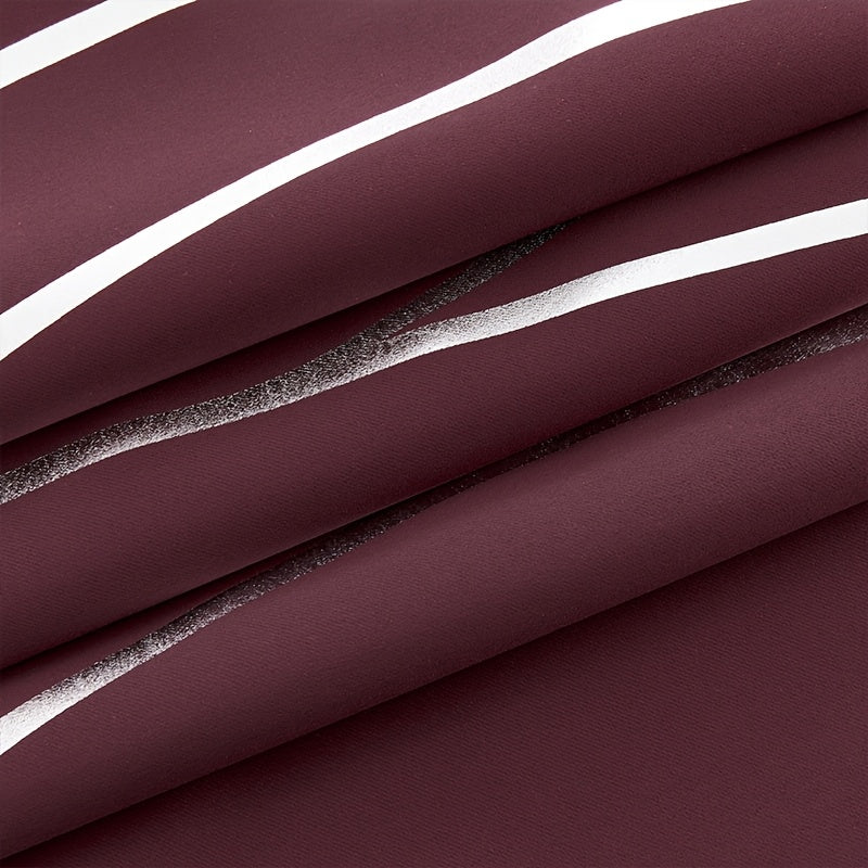 Wave Textured Curtains 4pcs Set Of Khaki Wave Textured Hot Stamping Curtains | Perforated Hanging For Shading, Heat Insulation, Cooling & Noise Reduction - Darkens Room, Suitable For Living, Dining & Study Rooms