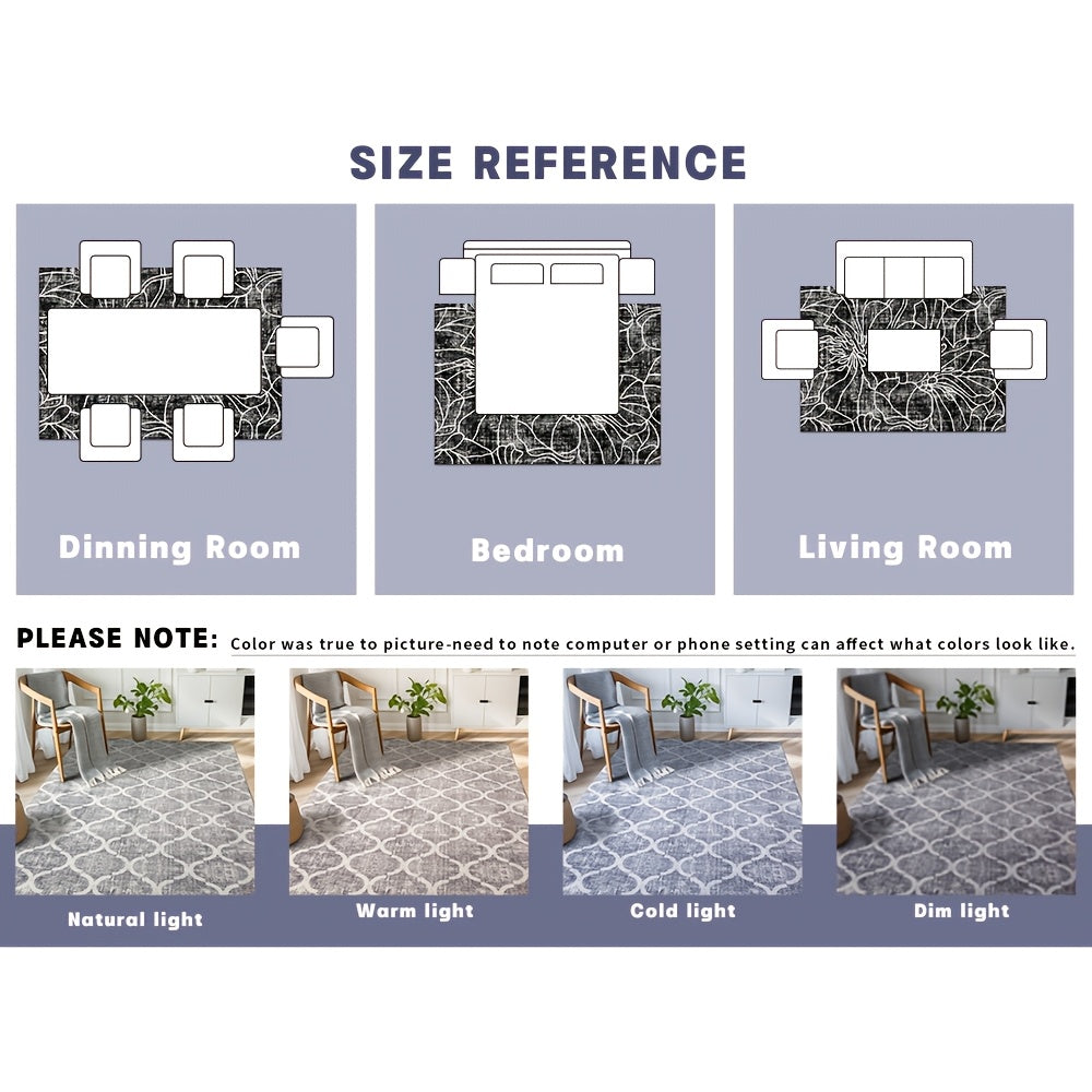 Grey and White Area Rug | Modern Minimalist Design, Non-Shedding, Easy Cleaning, Ideal for Living Room, Bedroom, Office, Dining Space, Polyester, Machine Made, Hooked Weave, 0.2 inch Thick