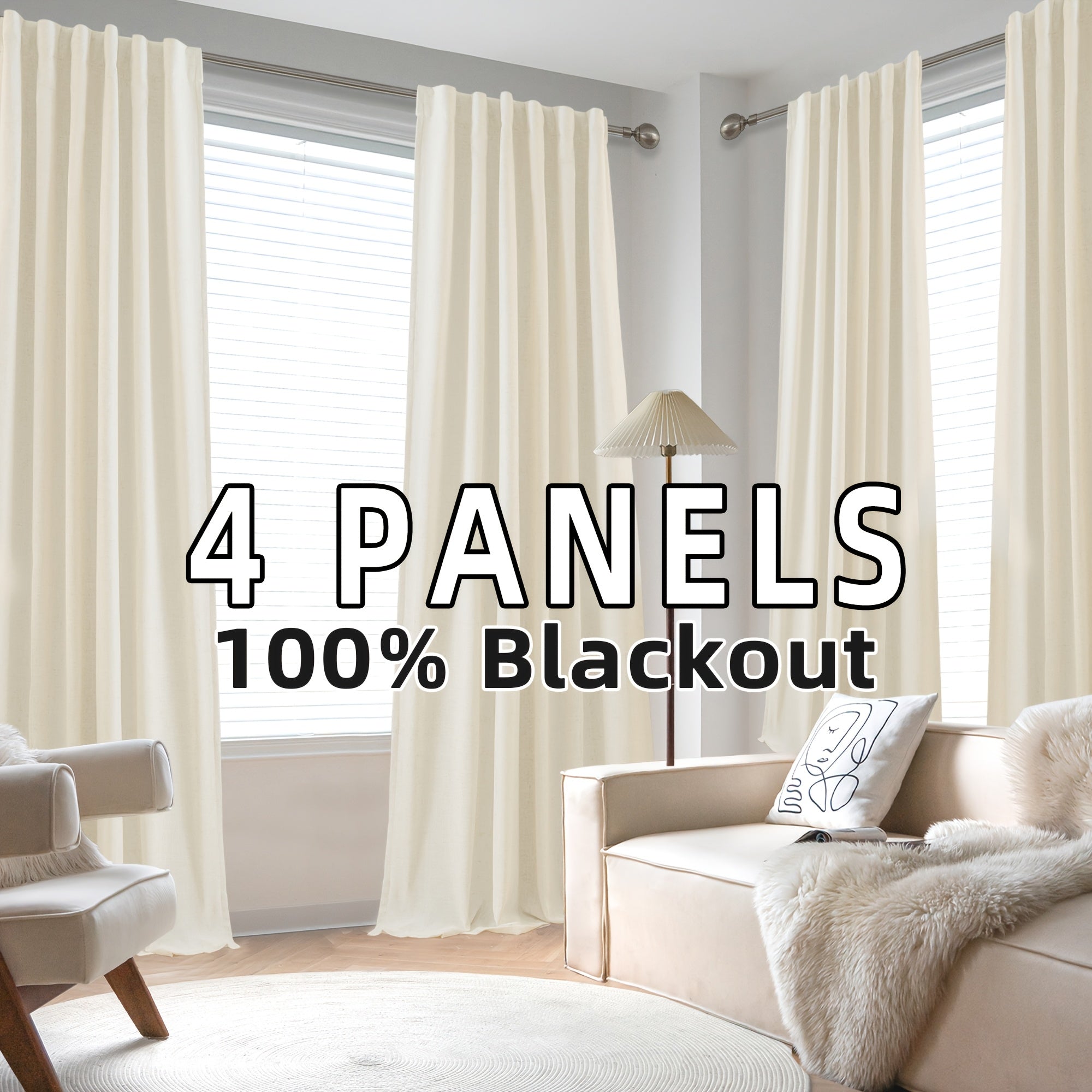 Blackout Linen Curtains 4 Panels 100% Blackout Linen Curtains | Thermal Insulated Rod Pocket Back Tab Full Light Blocking for Bedroom Farmhouse Living Room