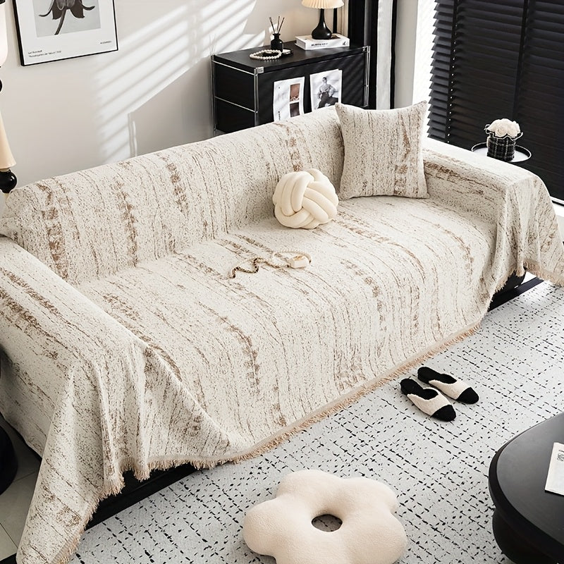 Chenille Sofa Throw & Couch Cover - Scandinavian-Inspired Vintage Design, Machine-Washable, Pet-Friendly All-Season Protector | Oversized Luxury Blanket For Sofas, Ideal Housewarming Gift