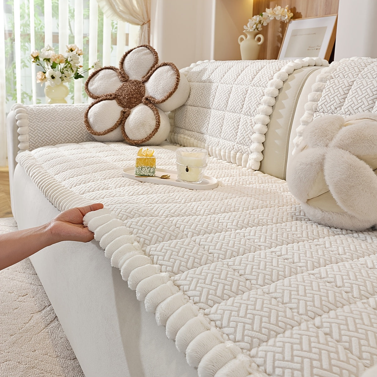 1pc Modern Chenille Sofa Cover Compatible for 2\u002F3\u002F4-Seater Couches, Thickened Wide-Edge Design with Non-Slip Base & Pet-Friendly Suitable for All Sofa Types, Machine Washable Cover, Wide-Cover for Loveseats and Sectional Couches