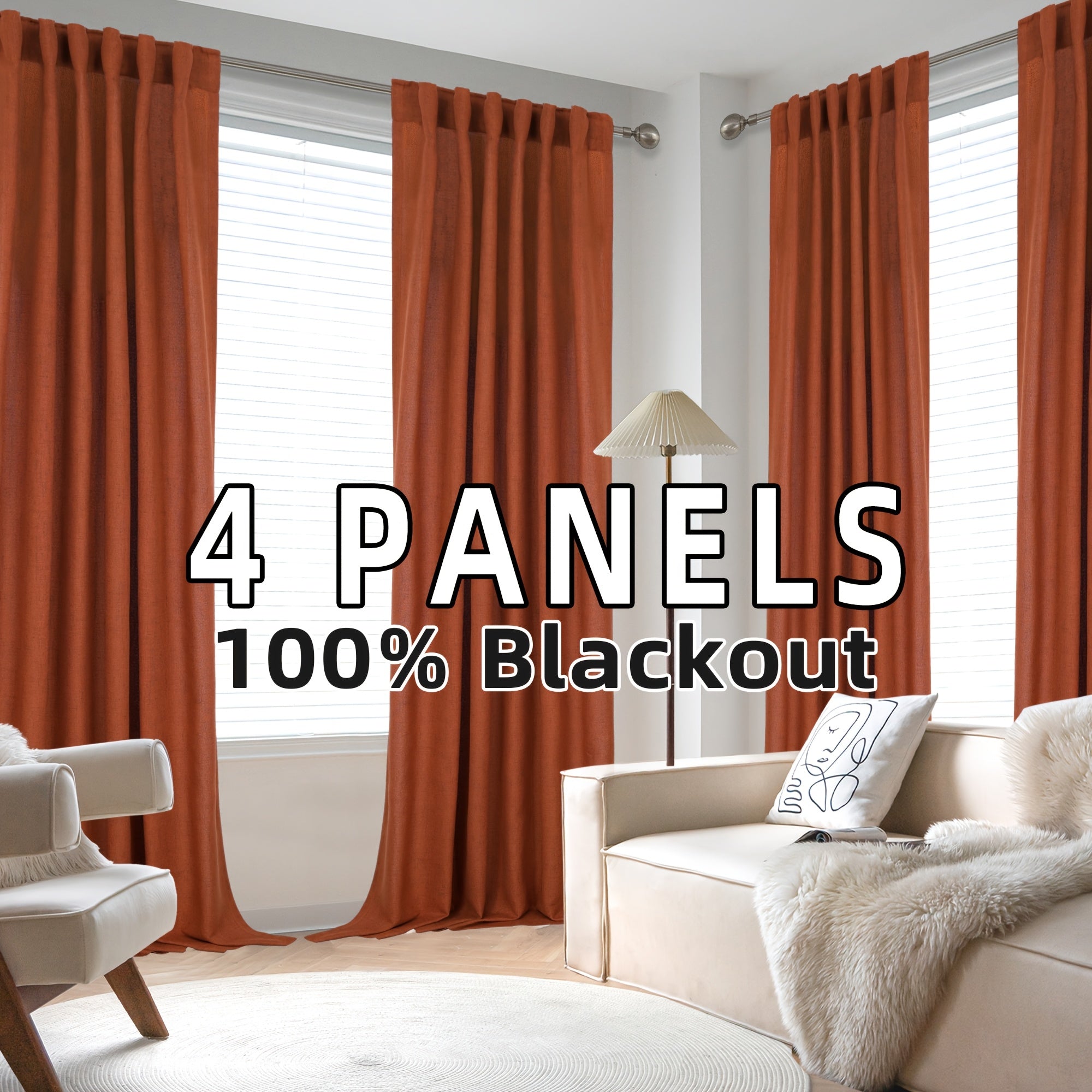 Blackout Linen Curtains 4 Panels 100% Blackout Linen Curtains | Thermal Insulated Rod Pocket Back Tab Full Light Blocking for Bedroom Farmhouse Living Room