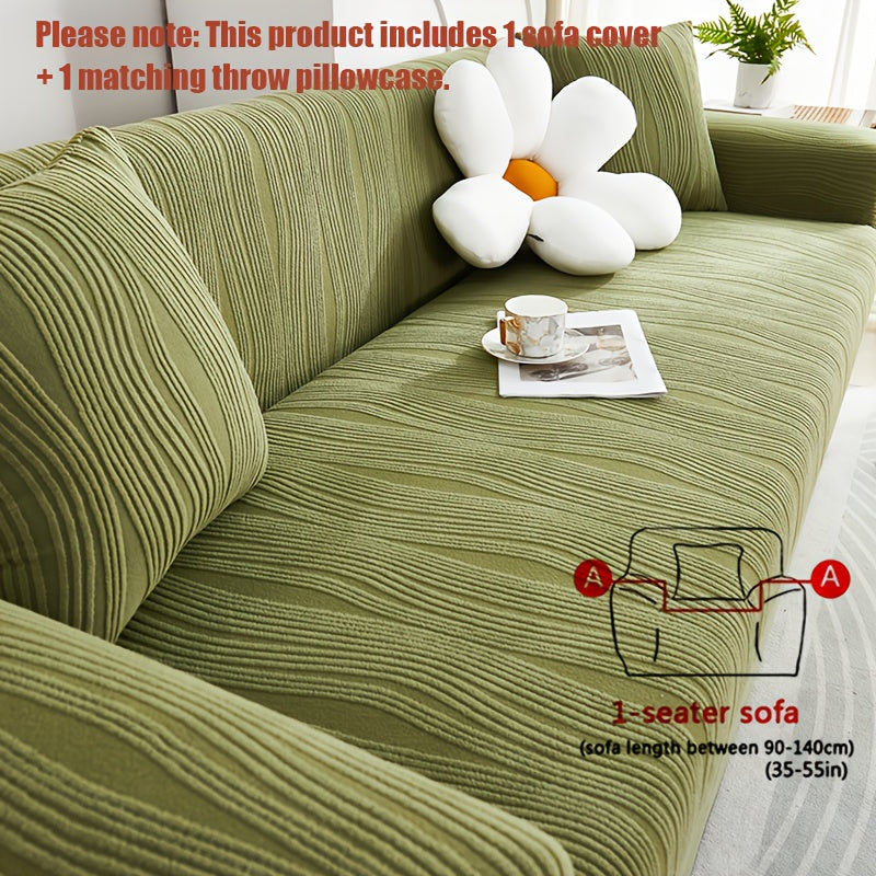 1pc Modern Sofa Cover Compatible for 1-4 Seat Sofas - Thick Elastic Pet-Friendly Machine-Washable Beige & White Striped with Orange Accent Cover, Contemporary Jacquard Sofa for Living Room, Bedroom, Office - Fits Most Sofas