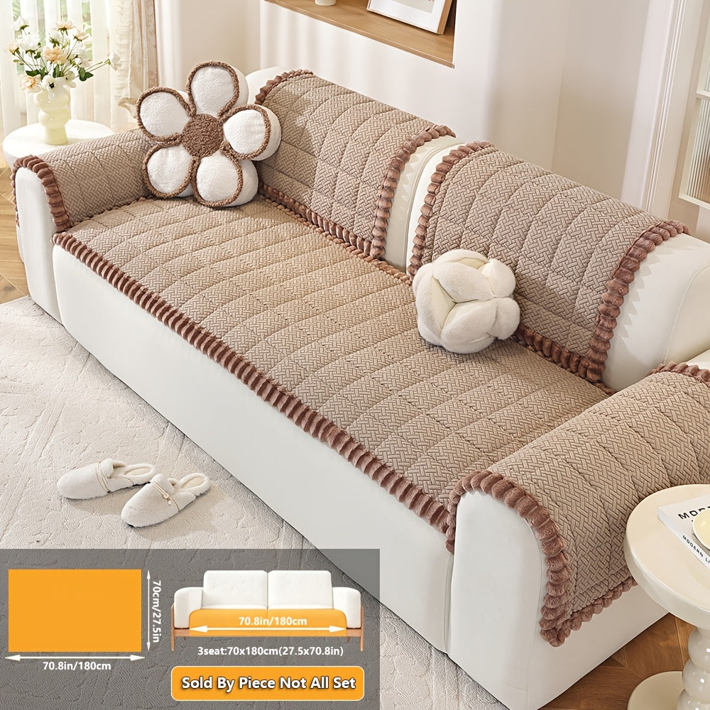 1pc Modern Chenille Sofa Cover Compatible for 2\u002F3\u002F4-Seater Couches, Thickened Wide-Edge Design with Non-Slip Base & Pet-Friendly Suitable for All Sofa Types, Machine Washable Cover, Wide-Cover for Loveseats and Sectional Couches