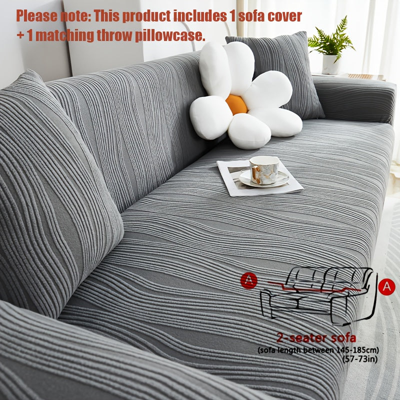 1pc Modern Sofa Cover Compatible for 1-4 Seat Sofas - Thick Elastic Pet-Friendly Machine-Washable Beige & White Striped with Orange Accent Cover, Contemporary Jacquard Sofa for Living Room, Bedroom, Office - Fits Most Sofas