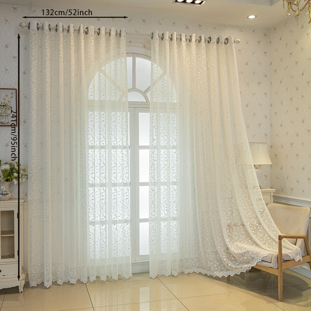 2pcs garden small flowers grass branches pattern jacquard transparent curtains, modern simple fashion living room bedroom kitchen dining room balcony home decorationdecoration