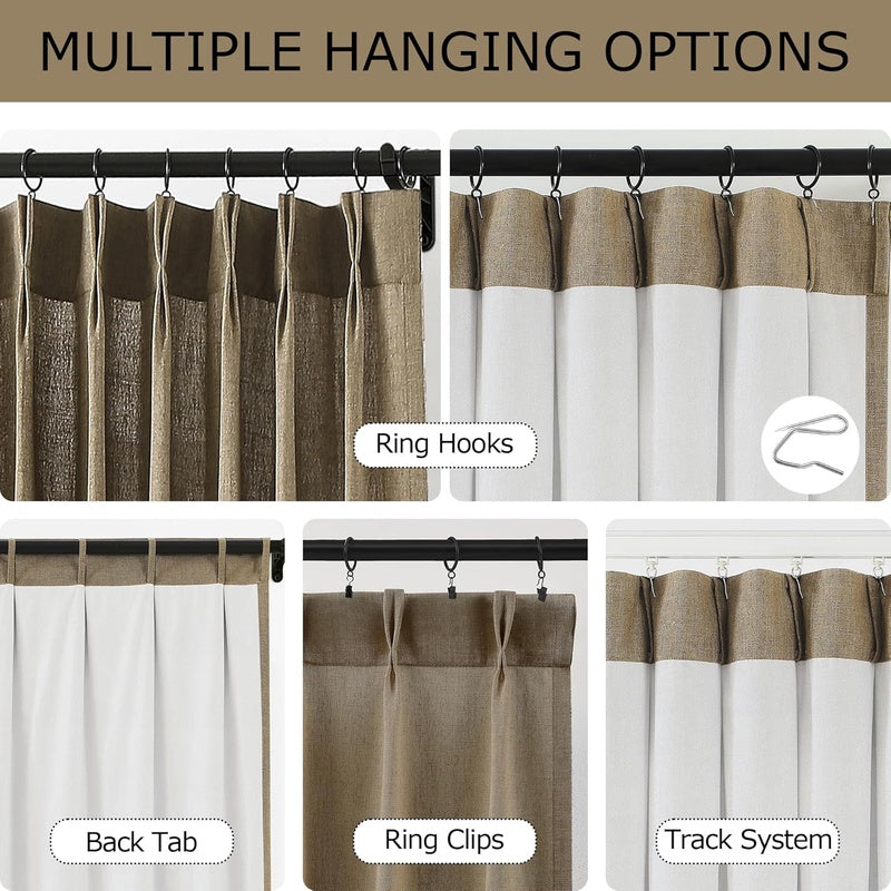 Brown Pinch Pleated Light Filtering Curtain Panels with Microfiber Liner 108 inch Linen Blended Textured Privacy Drapes for Living Room Bedroom Back Tabs with Hooks 2 Panels 40 Wx108 L