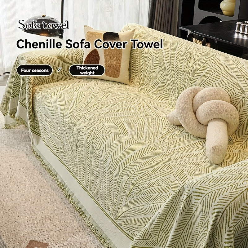Elegant Chenille Throw Blanket Elegant Chenille Throw Blanket - Green Foliage Pattern | Pet-Friendly, Machine Washable, Non-Slip Sofa Cover for Living Room Decor, All-Season Use, Sectional Sofa Cover, Durable Fabric