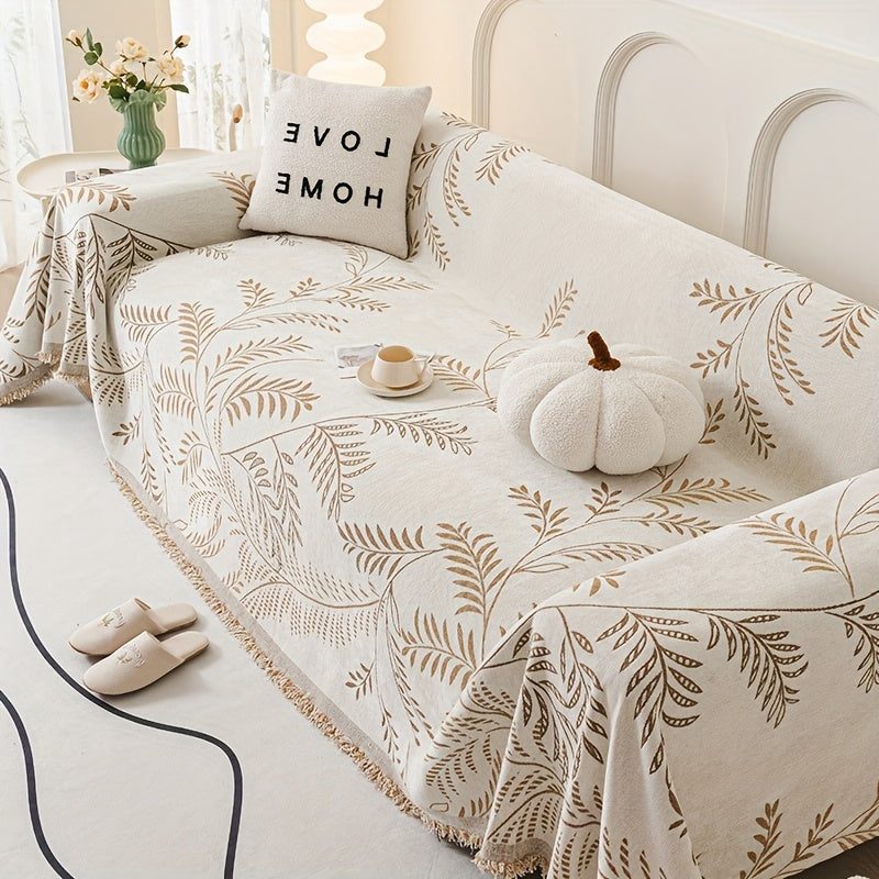 Minimalist Plant Design, Spring Willow Chenille Sofa Cover That Is, Non-Slip, And Dust-Proof, Pet-Friendly, Easy to Maintain, Suitable for Living Room Decor, And Can Be Used Year-Round